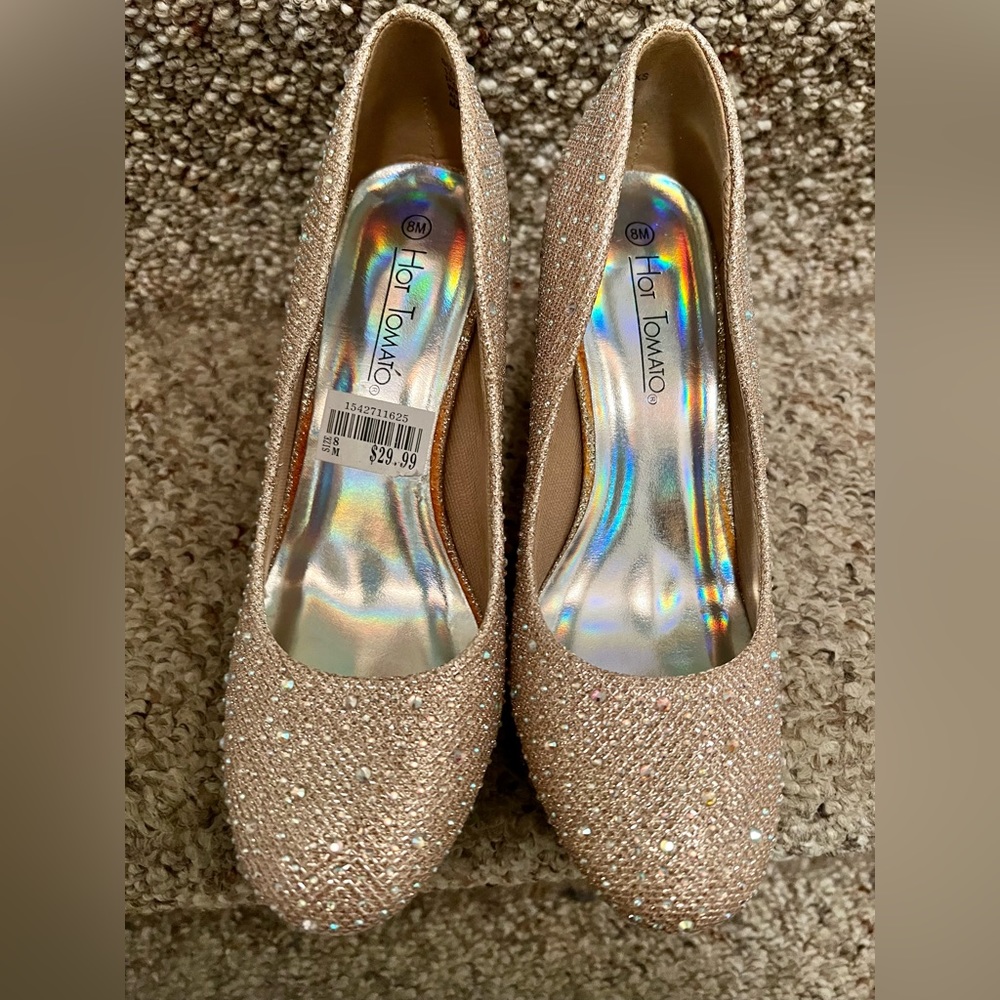 Hot Tomato Gold Sparkle Heels Fireworks Sz 8